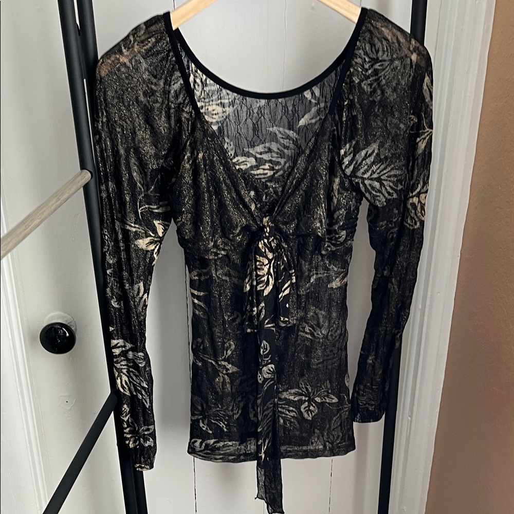 Woman's Black, Grey and Tan Floral Lace Blouse